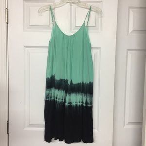 Tie Dye Dip Dye Mint Green and Black Loose Flowy Spaghetti Strap Dress Sz S